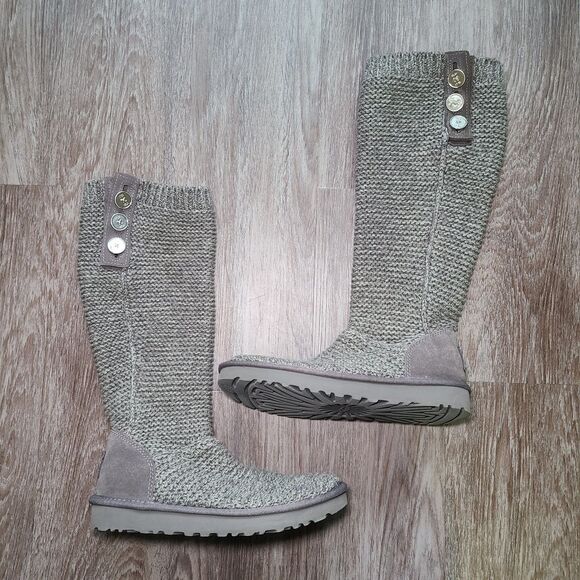 UGG Australia Cardy Classic Knit Tall Boots Olive Green/ Gray Women's Size 7 - Picture 3 of 10